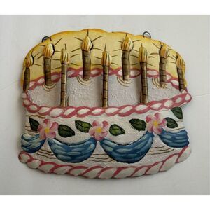 Vintage Metal Birthday Cake Wall Art Bakery Whimsical Decor Hanging Display Sign